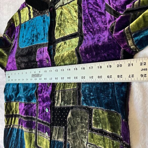 Lutar Womens Medium Purple Black Silk Blend Patchwork Velvet Tunic Shirt/Jacket - Picture 6 of 8